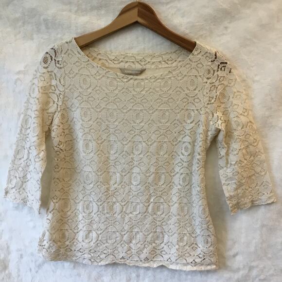 Banana Republic Cream Lace Side-Zip 3/4 Sleeve - Picture 1 of 9